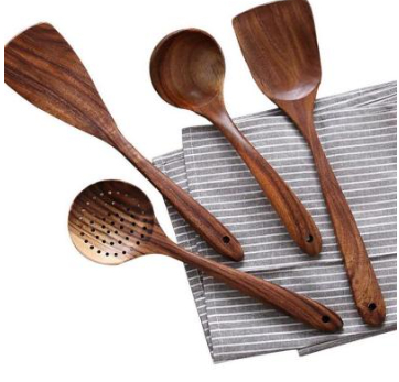 4-Piece Non-Lacquered Wooden Rice Spoon & Utensil Set
